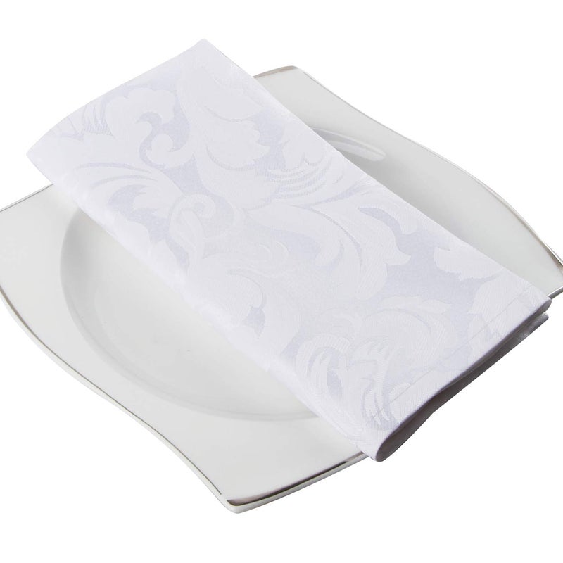 EHouseHome Damask Jacquard Cloth Napkins Waterproof Spillproof Polyester Fabric Napkins White, Set of 12, 17 x 17 Inch - Image 2